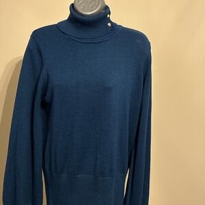 Christian Siriano Women's Button Collar Turtleneck Sweater Blue Medium